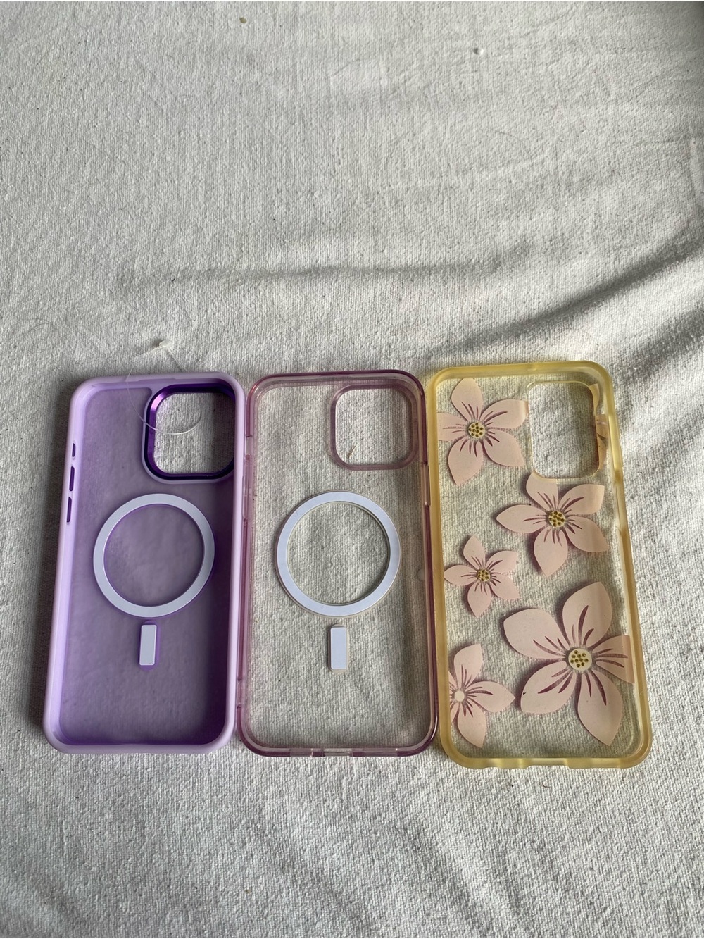 3-Pack Magnetic Wireless Charging Fitted Phone Cases Floral Clear Purple Pink